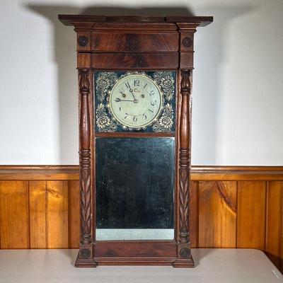 ASA MUNGER COLUMN & CORNICE CLOCK | â€œA. Munger Patent Brass Eight Day Clocks And Time Pieces Auburnâ€. Mahogany Column &...