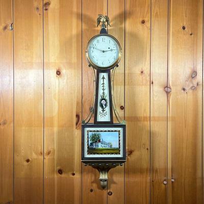 WALTHAM G. WASHINGTON BANJO CLOCK | Waltham Watch Company George Washington Banjo Clock in Mahogany. Had brass side rails, metal dial...