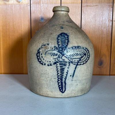 N CLARK JR STONEWARE JUG W/DECORATION | â€œN Clark Jr Athens NYâ€ 2 Gallon Jug with a fantastic decoration in cobalt blue. - h. 13 x...