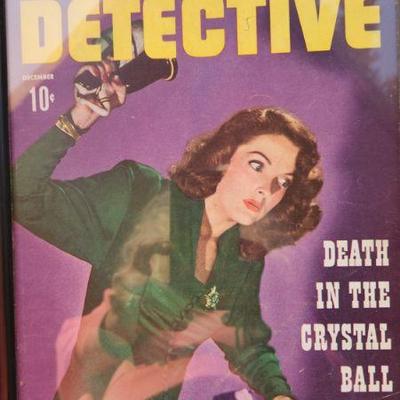 1940s framed detective mag cover owned by the model Helen Mueller