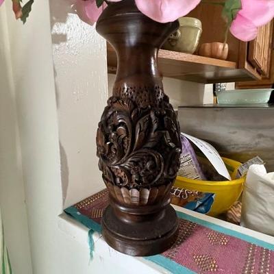 Carved wooden vase