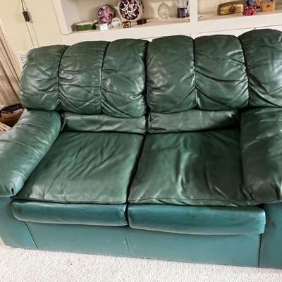 Green leather loveseat