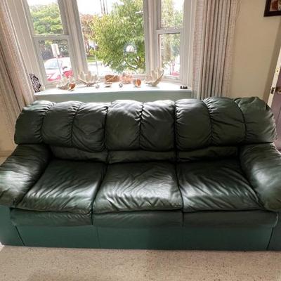 Green leather sofa