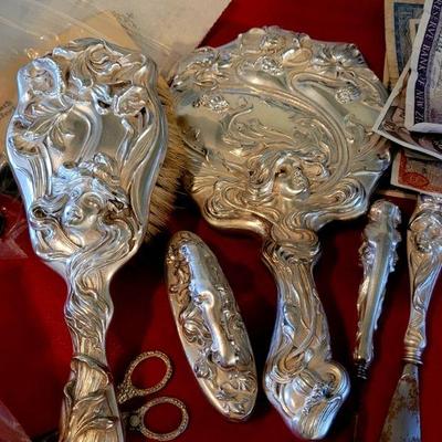 Sterling art nouveau dresser set