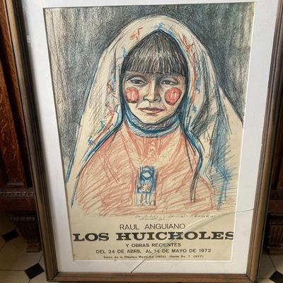 Vintage ~1972 Gallery Poster ~signed ~ Raul Anguino (plastic cover is cracked ~poster is great & intact )