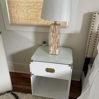 $350 pair Willa Arlo interiors white side tables, special glass cut for them 
18â€ x 20â€ x 24.5â€
