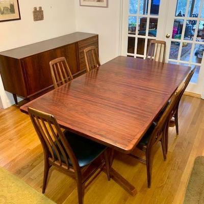 Stunning MCM dining room table-Gudme Mobelfabrik c. 1960s rectangular table top with V-shaped legs and 2 leaves