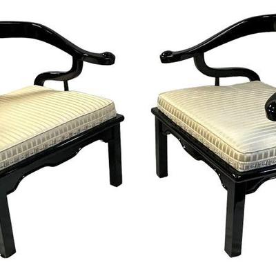 PAIR OF MID-CENTURY JAMES MONT BLACK LAQUER MING CHAIRS