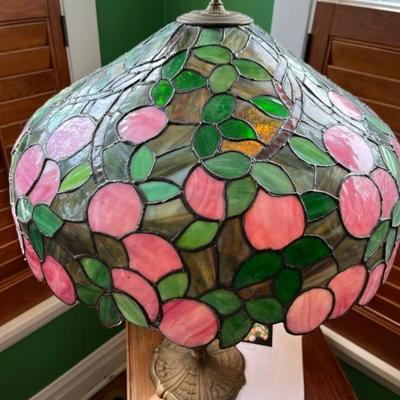 Cincinnati Wrought Iron stained glass shade lamp, fruit tree with original base