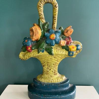 Hubley, c 1930, basket of flowers cast iron doorstop
