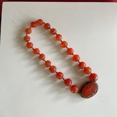 Vintage carved carnelian necklace