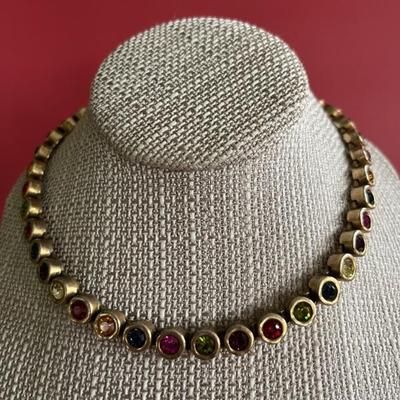 Multi-colored rhinestone choker by Patricia Locke, signed