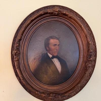 19th century American folk art portrait, oil on board