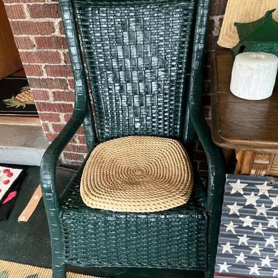 1920s Heywood-Wakefield wicker chairs, settees and tables, green and white