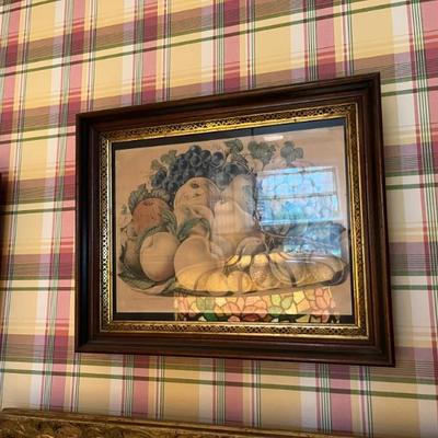 Currier & Ives engraving of a bowl of fruit