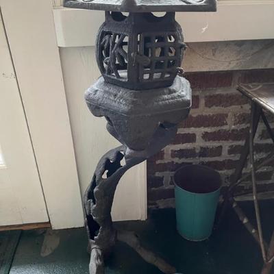 vintage cast iron Japanese style lantern on matching base, great garden decor