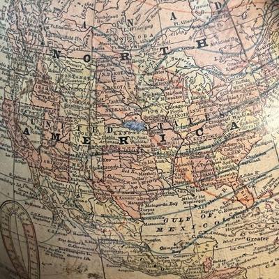 Antique Cram globe, 1912-1918, mounted in a cast iron stand