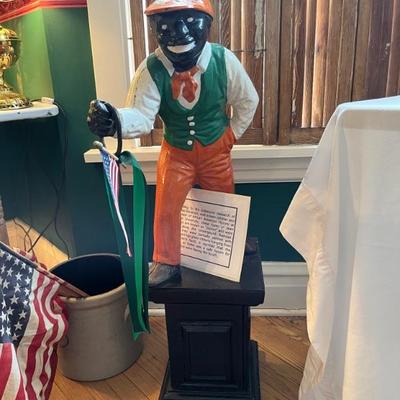 Antique cast iron lawn jockey, repainted