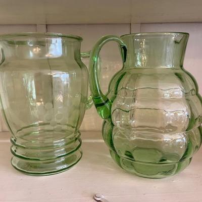 Lots of Depression glass in uranium  green and pink, Fenton, Tiffin, and more