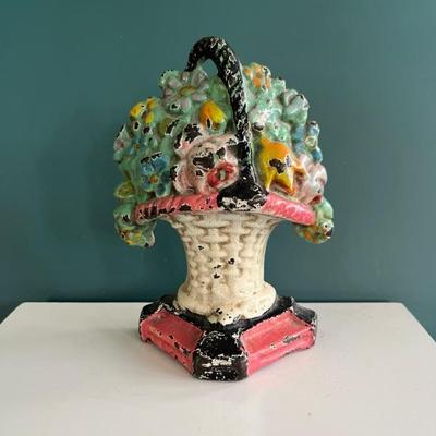 Hubley, c 1930, basket of flowers cast iron doorstop