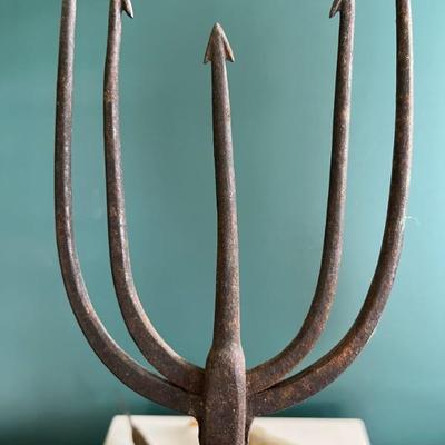 Antique ice fishing lures and a hand forged iron ice fishing spear from upstate New York