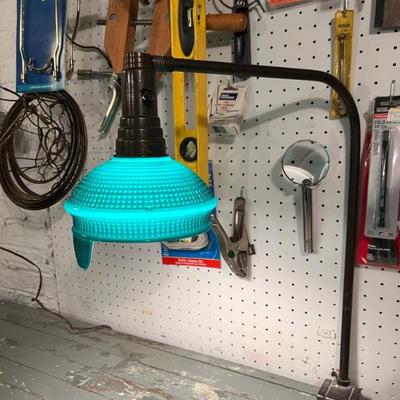rare and unusual clamping work lamp, antique, with a rare green case glass hobnail shade with a glare protector. While searching for the...