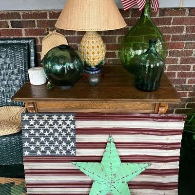 folk art US flag painted on corrugated tin, vintage