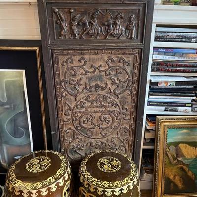 A pair of 19th century Chinese carved door panels from the Anhui region