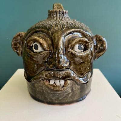 Grotesque face jug by Flossie Meaders, folk art, folk art pottery
