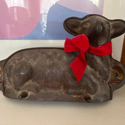antique cast iron lamb mold for cakes or ice cream