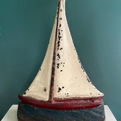 Hubley, c 1920, sailboat cast iron doorstop
