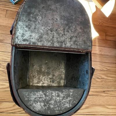 antique Burning Basket Co split top picnic basket with a tin lining, it's a cooler too