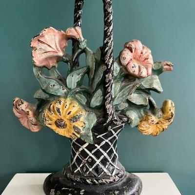 Hubley, c 1940, basket of flowers cast iron doorstop