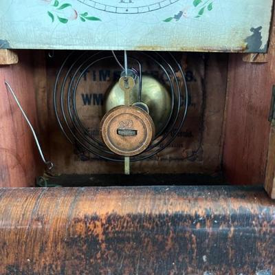 Antique 8 Day mantel clock with hand painted door and dial