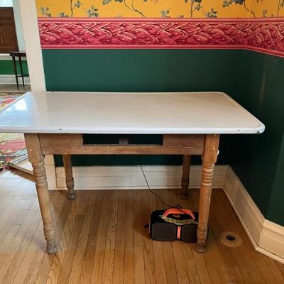 Antique enamel topped table
