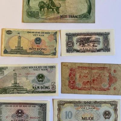 Vintage and antique stamps, coins and currency from Vietnam, Thailand, New Zealand and Cambodia, much if it is pre-Vietnam War, colonial era