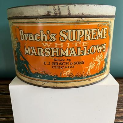 Antique advertising tins and cardboard containers: G&P bread, McLaughlin Coffee, Quaker, CR Tartar, Wag Coffee, Scheppâ€™s Cocoanut,...