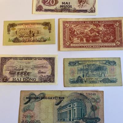 Vintage and antique stamps, coins and currency from Vietnam, Thailand, New Zealand and Cambodia, much if it is pre-Vietnam War, colonial era