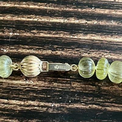 Carved citrine beaded necklace with 14K gold clasp