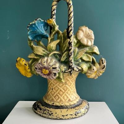 Hubley, c 1930, basket of flowers cast iron doorstop