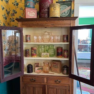 Lots of Depression glass in uranium  green and pink, Fenton, Tiffin, and more