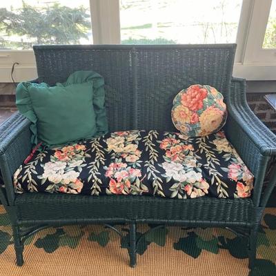 1920s Heywood-Wakefield wicker chairs, settees and tables, green and white