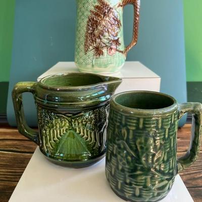 Antique Majolica plates and pitchers