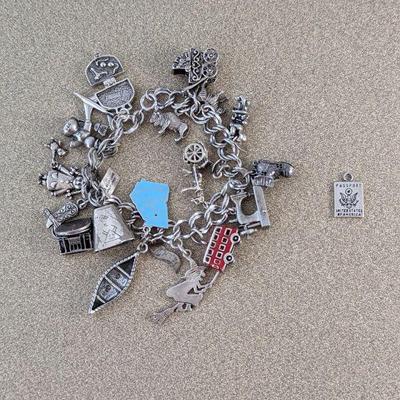 Sterling Silver Travel Charm Bracelet with 20 Charms