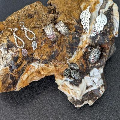  Selection of Sterling Silver Leaf & Pinecone Jewelry