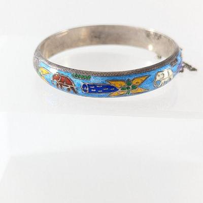 Vintage Siam (Thailand) Sterling Enamel Bangle Bracelet