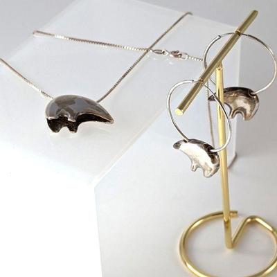 Native American Spirit Bear Sterling Silver Necklace & Earrings