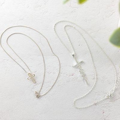 Two Sterling Silver Christian Religious Necklaces Open Cross & Faith