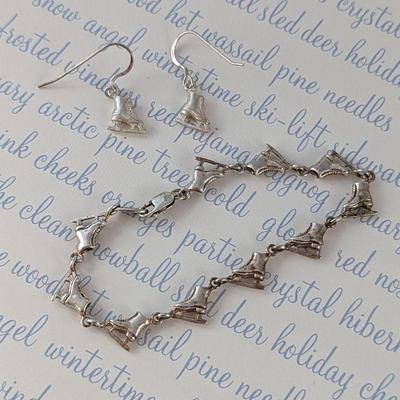 Sterling Silver Ice Skate Bracelet and Earrings