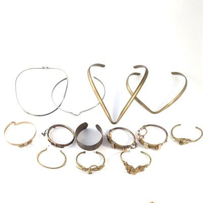 Mixed Metal Lot of Vintage Chokers and Bangles